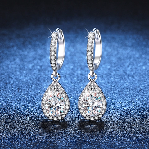 Luxury S925 Sterling Silver Pear Cut Moissanite Drop Earrings Platinum Plated Water Drop Dangle Earrings For Women Jewelry Gift