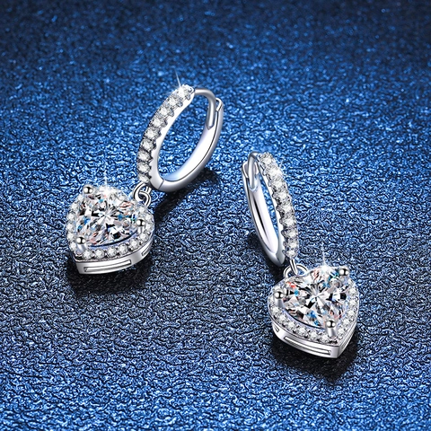925 Sterling Silver Moissanite Heart Drop Earrings For Women Platinum Plated Elegant Valentine's Day Jewelry Gift