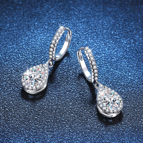 Luxury S925 Sterling Silver Pear Cut Moissanite Drop Earrings Platinum Plated Water Drop Dangle Earrings For Women Jewelry Gift