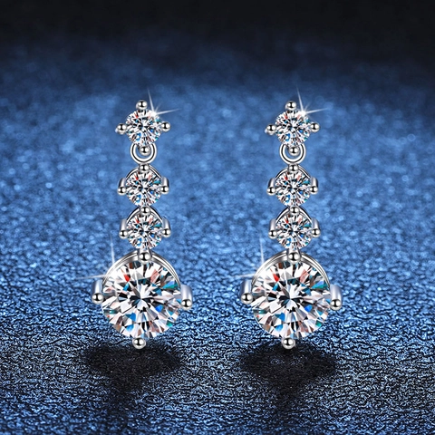 Pendientes de Borla de Plata de Ley 925 con Moissanita de 1 Quilate para Mujer Estilo Coreano de Alta Gama Joyería de Boda