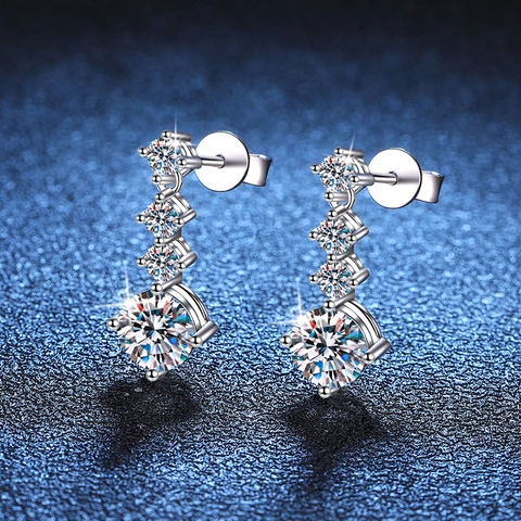 Pendientes de Borla de Plata de Ley 925 con Moissanita de 1 Quilate para Mujer Estilo Coreano de Alta Gama Joyería de Boda