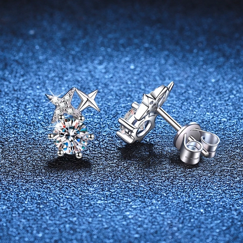 S925 Sterling Silver Moissanite Star Stud Earrings For Women D Color Moissanite Hexagram Rhinestone Korean Style Jewelry