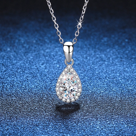 925 Sterling Silver Moissanite Pendant Necklace For Women Pear Shaped Halo Water Drop Stone Luxury Jewelry Gift