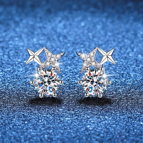 S925 Sterling Silver Moissanite Star Stud Earrings For Women D Color Moissanite Hexagram Rhinestone Korean Style Jewelry