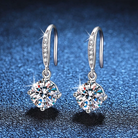 925 Sterling Silver Moissanite Drop Earrings For Women D Color Moissanite Four Claw Dangle Hook Earrings Rhinestone Fine Jewelry