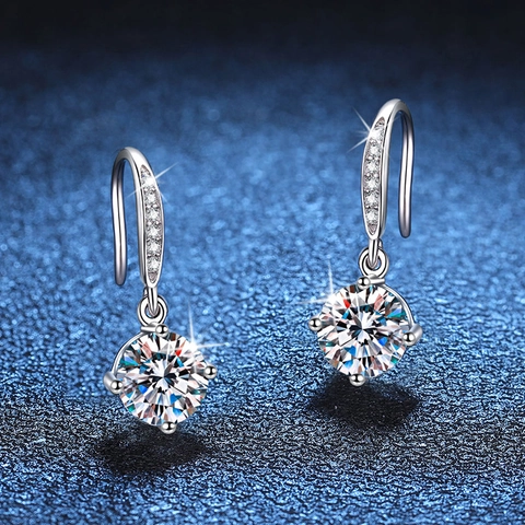 925 Sterling Silver Moissanite Drop Earrings For Women D Color Moissanite Four Claw Dangle Hook Earrings Rhinestone Fine Jewelry