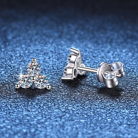 Luxury 925 Sterling Silver Moissanite Stud Earrings D Color Three Petal Clover Flower Earrings For Women Jewelry Gift
