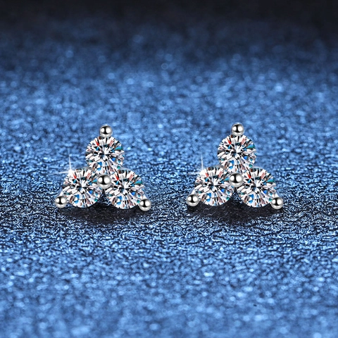 Luxury 925 Sterling Silver Moissanite Stud Earrings D Color Three Petal Clover Flower Earrings For Women Jewelry Gift
