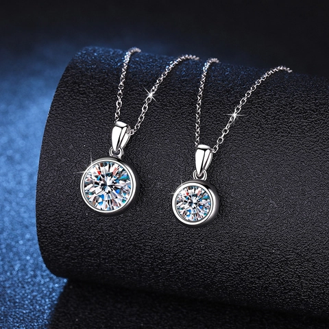 925 Sterling Silver Moissanite Pendant Necklace For Women Round Brilliant Cut Bezel Setting Elegant Minimalist Jewelry