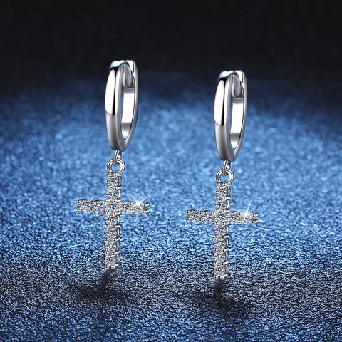 Orecchini a Pendente a Croce in Argento Sterling 925 Con Moissanite per Donna Orecchini a Cerchio di Lusso Gioielli alla Moda