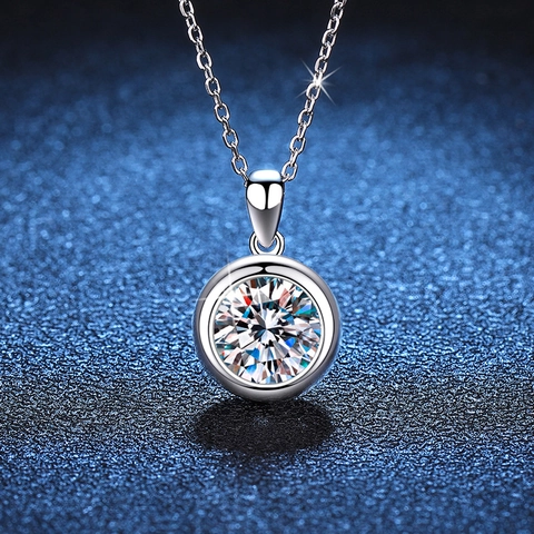 925 Sterling Silver Moissanite Pendant Necklace For Women Round Brilliant Cut Bezel Setting Elegant Minimalist Jewelry