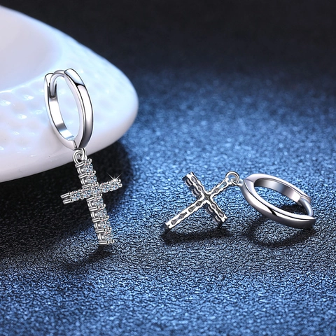 Orecchini a Pendente a Croce in Argento Sterling 925 Con Moissanite per Donna Orecchini a Cerchio di Lusso Gioielli alla Moda