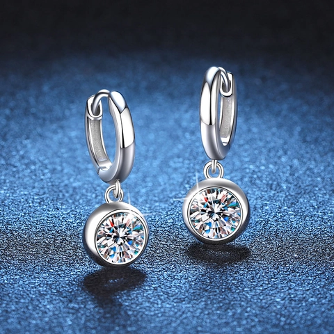 Luxury 925 Sterling Silver Moissanite Dangle Hoop Earrings For Women D Color 1 Carat Brilliant Cut Moissanite Jewelry