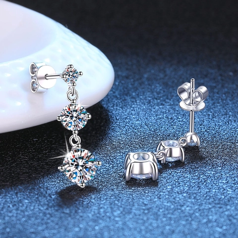 925 Sterling Silver Moissanite Drop Earrings For Women Three Stone Gradient Tassel Earrings With GRA Certificate Gift Box Jewelry