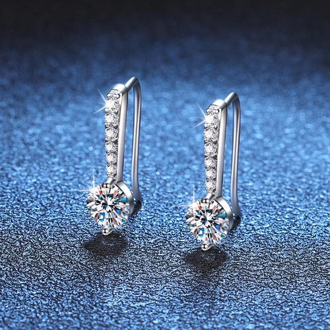Pendientes de Gancho de Plata de Ley S925 Moissanita Color D VVS1 Lágrima de Ángel Corte Brillante Redondo para Mujer