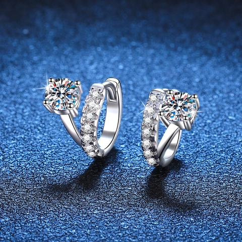 S925 Sterling Zilveren Moissaniet Oorknopjes Voor Dames D Kleur Moissaniet Asymmetrische Huggie Hoop Oorbellen Sieraden Cadeau
