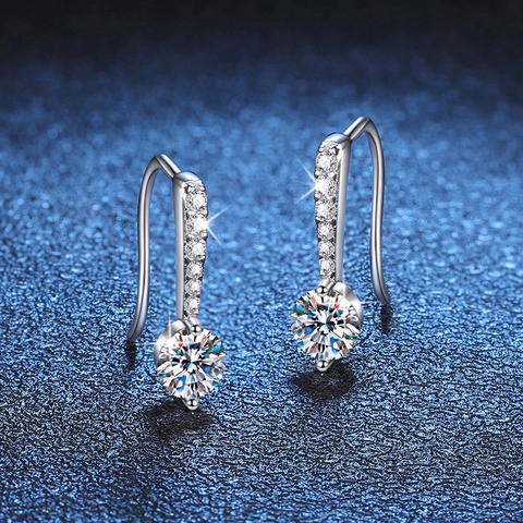Pendientes de Gancho de Plata de Ley S925 Moissanita Color D VVS1 Lágrima de Ángel Corte Brillante Redondo para Mujer