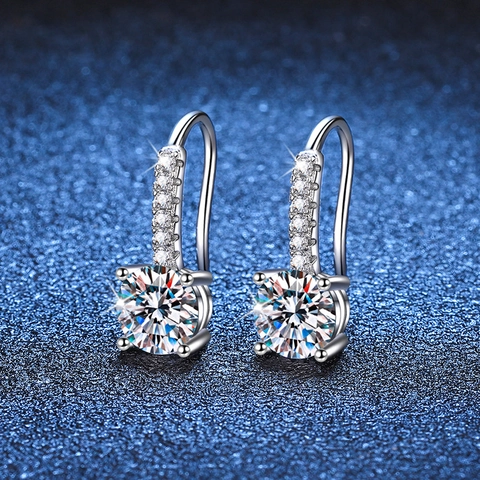 925 Sterling Silver Moissanite Hook Earrings D Color Brilliant Round Cut Pave Rhinestone French Style Jewelry For Women