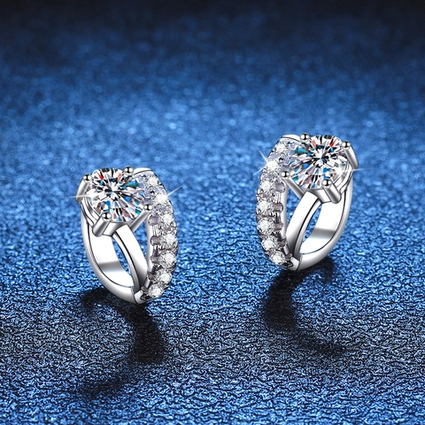 S925 Sterling Zilveren Moissaniet Oorknopjes Voor Dames D Kleur Moissaniet Asymmetrische Huggie Hoop Oorbellen Sieraden Cadeau