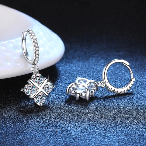 Pendientes de Aro de Moissanita de Plata de Ley S925 para Mujer Atrapasueños Cruz Rombo Pendientes Colgantes de Moda