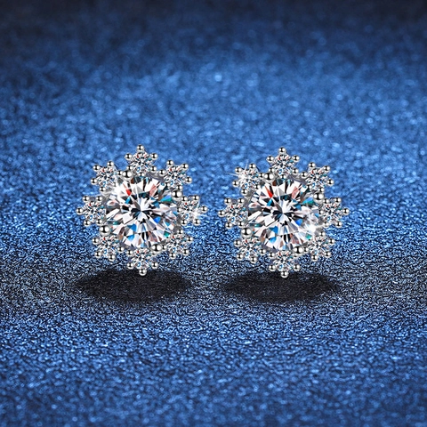 Pendientes De Botón De Copo De Nieve De Moissanita Con Poste De Plata Esterlina 925 Joyas Elegantes Y Brillantes Para Mujer