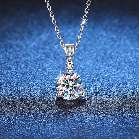 925 Sterling Silver Moissanite Necklace For Women Elegant D Color Moissanite Pendant Necklace Round Brilliant Cut Classic 3-Prong Jewelry Anniversary Gift