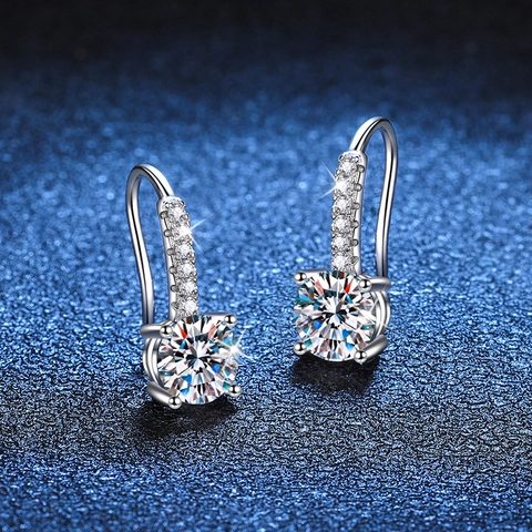 925 Sterling Silver Moissanite Hook Earrings D Color Brilliant Round Cut Pave Rhinestone French Style Jewelry For Women