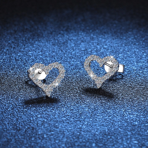Pendientes de Botón de Plata de Ley 925 Corazón Moissanita para Mujer Color D Brillantes Pendientes en Forma de Corazón Joyería Fina Regalo