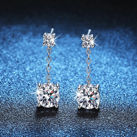 925 Sterling Silver Moissanite Drop Earrings For Women Four Claw Tassel Stud Earrings With GRA Certificate Elegant Jewelry
