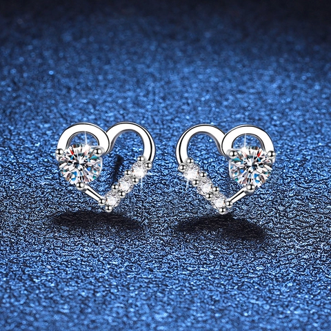 Pendientes de Botón de Corazón de Plata de Ley 925 Para Mujer Moissanita Color D Pendientes en Forma de Corazón Regalo de Joyería Romántica