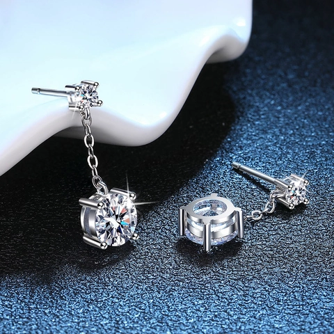 925 Sterling Silver Moissanite Drop Earrings For Women Four Claw Tassel Stud Earrings With GRA Certificate Elegant Jewelry
