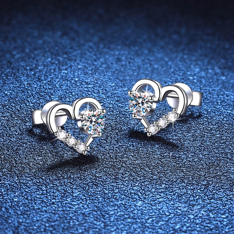 Pendientes de Botón de Corazón de Plata de Ley 925 Para Mujer Moissanita Color D Pendientes en Forma de Corazón Regalo de Joyería Romántica