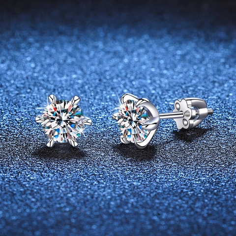 Pendientes de Botón de Moissanita de Plata de Ley 925 Color D VVS1 Moissanita de Seis Garras Cierre de Rosca Joyería para Mujer
