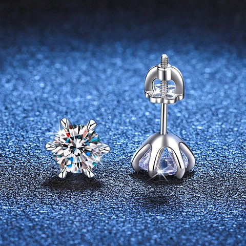 Pendientes de Botón de Moissanita de Plata de Ley 925 Color D VVS1 Moissanita de Seis Garras Cierre de Rosca Joyería para Mujer