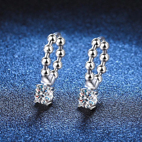 925 Sterlingsilber Moissanit Creolen Minimalistische Französische Perlenkreis Ohrhänger Brillant Moissanit Schmuck Für Damen