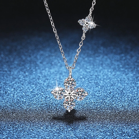 S925 Sterlingsilber Moissanit Kleeblatt Halskette Für Damen Elegant 1.2ct Moissanit Anhänger Stern Schlüsselbein Kette Schmuck
