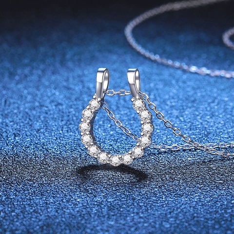 S925 Sterling Silver Moissanite Necklace For Women Horseshoe U-Shaped Pendant Round Brilliant Cut Stone Elegant Jewelry Gift