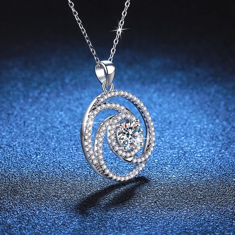 925 Sterling Silver Moissanite Necklace For Women Elegant Spiral Windmill Pendant Pave Rhinestone Fine Jewelry Gift
