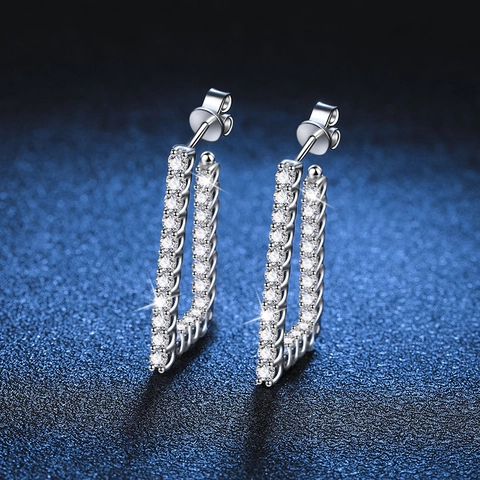 Lussuosi Orecchini a Bottone in Argento Sterling 925 con Moissanite Rettangolari a Forma di U Geometrici per Donna