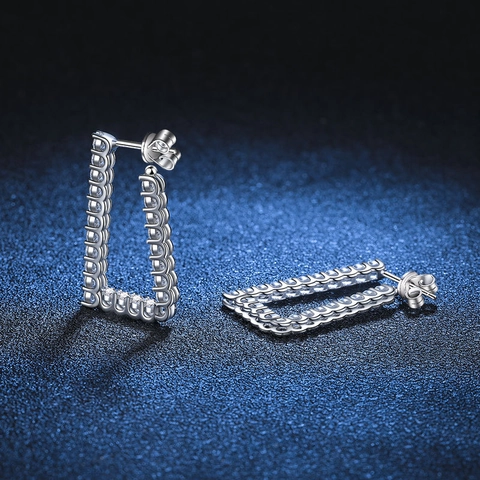 Lussuosi Orecchini a Bottone in Argento Sterling 925 con Moissanite Rettangolari a Forma di U Geometrici per Donna