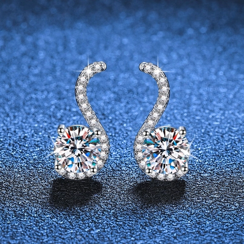 Orecchini a Bottone in Argento Sterling S925 Con Moissanite per Donna Eleganti Orecchini Con Strass a Forma di S Gioielli