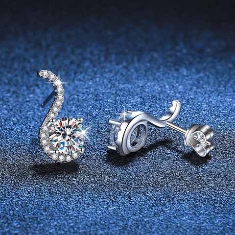 Orecchini a Bottone in Argento Sterling S925 Con Moissanite per Donna Eleganti Orecchini Con Strass a Forma di S Gioielli