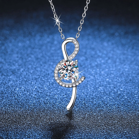 925 Sterling Silver Musical Note Pendant Necklace For Women Sparkling Moissanite Zirconia G Clef Elegant Fine Jewelry Gift