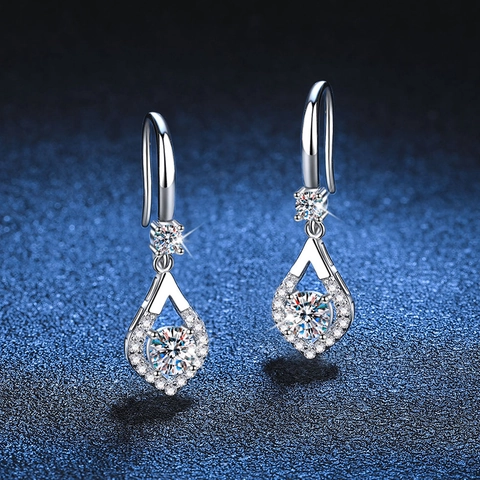 Luxury 925 Sterling Silver Moissanite Water Drop Earrings For Women Elegant Dangle Ear Hooks Sparkling Fashion Jewelry Gift