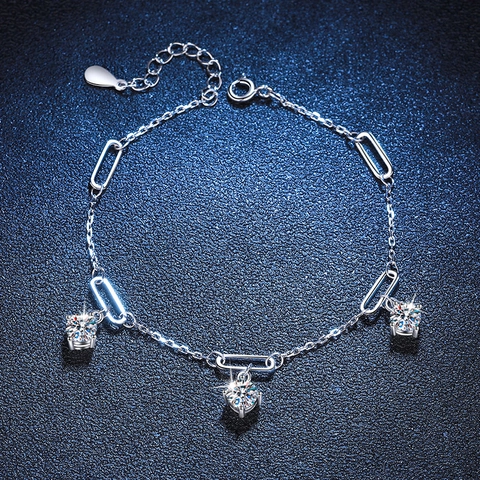 S925 Sterling Silver Moissanite Bracelet For Women 1.5 Carat D Color Sparkly Niche Design Adjustable Chain Link Jewelry