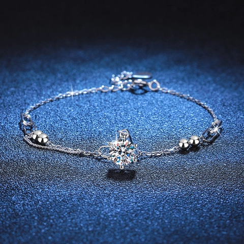 Pulsera de Plata de Ley 925 Moissanita para Mujer Color D 1 Quilate Engaste de Corona Cadena Ajustable Joyería de Moda Regalo