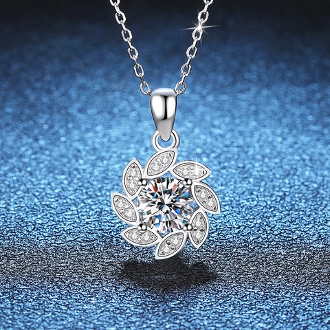Collar de Pendiente de Moissanita de Plata de Ley 925 Girasol Rotatorio Cadena de Clavícula Joyería para Mujer Regalo