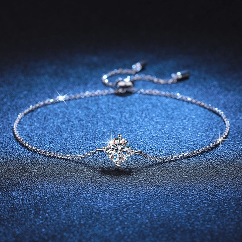 S925 Sterling Silver Moissanite Bracelet For Women 1 Carat D Color Round Brilliant Cut Adjustable Bolo Clasp Fashion Jewelry Gift