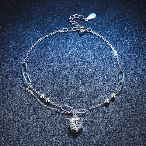 Pulsera de Plata de Ley 925 Moissanita para Mujer Color D 1 Quilate Engaste de Corona Cadena Ajustable Joyería de Moda Regalo