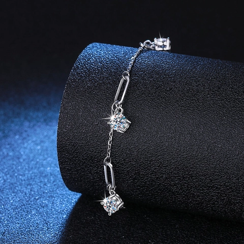 S925 Sterling Silver Moissanite Bracelet For Women 1.5 Carat D Color Sparkly Niche Design Adjustable Chain Link Jewelry